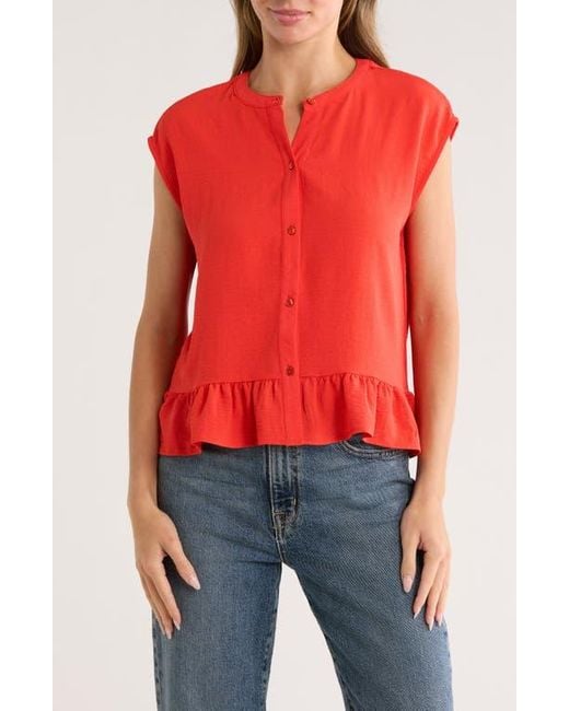 Bobeau Red Airflow Sleeveless Button-Up Top
