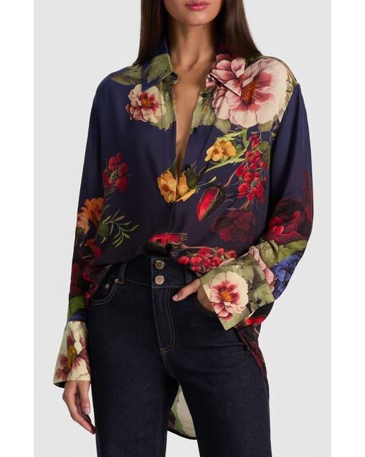 Alice + Olivia Blue Finely Oversized Button Down