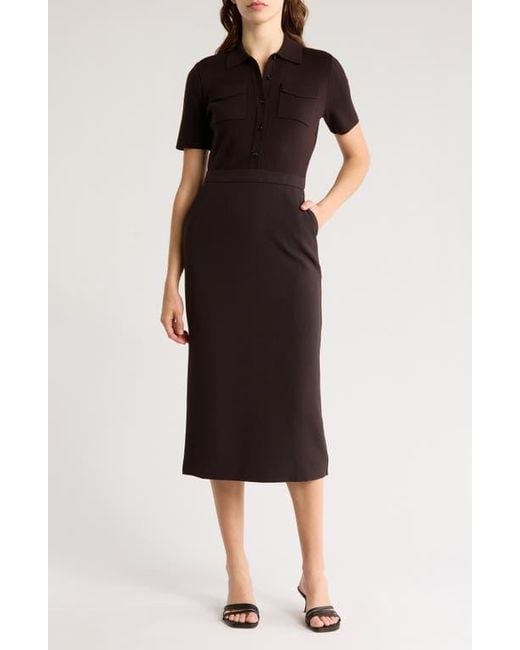 Theory Button Front Mixed Media Crepe Dress in Black | Lyst Theory Button Front Mixed Media Crepe Dress in Black | Lyst