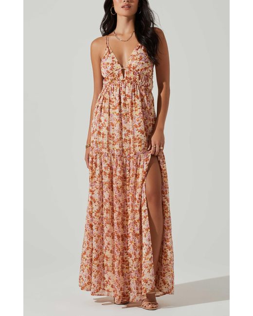 Astr Multicolor Ryliana Floral Lace-up Tie Back Maxi Dress