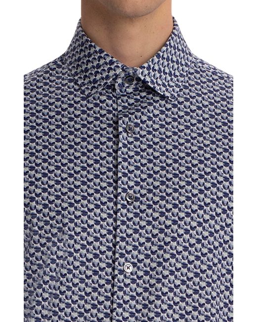 Bugatchi Blue Tech Print Stretch Cotton Button-up Shirt for men