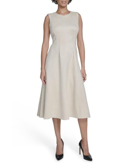 Calvin Klein Natural Faux Suede Midi A-Line Dress