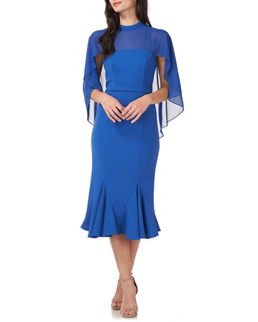 JS Collections Kendra Cape Overlay Midi Dress In Sapphire At Nordstrom Rack in Blue | Lyst