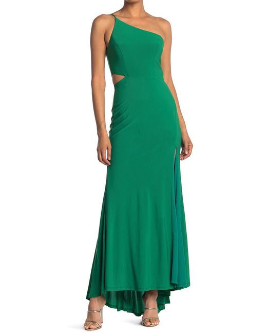 Jump Apparel Green One-shoulder Side Cutout Gown