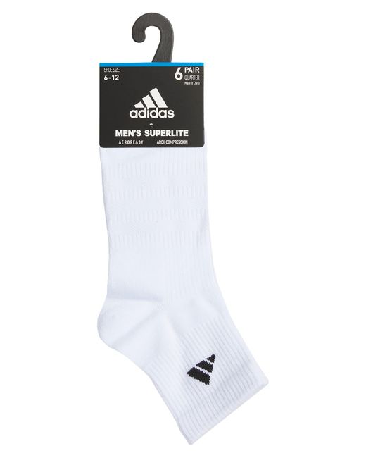 Adidas White 6-pack Superlite Quarter Socks for men