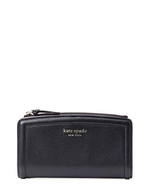 Kate Spade Black Knott Pebble Leather Slim Zip Wallet