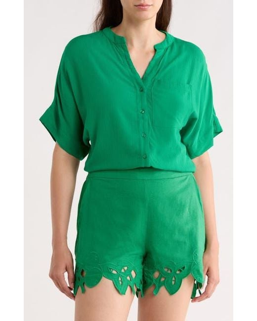 Tahari Green Split Neck Shirt