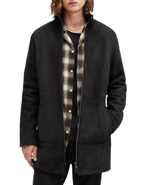 AllSaints Black Stride Funnel Neck Genuine Shearling Coat for men