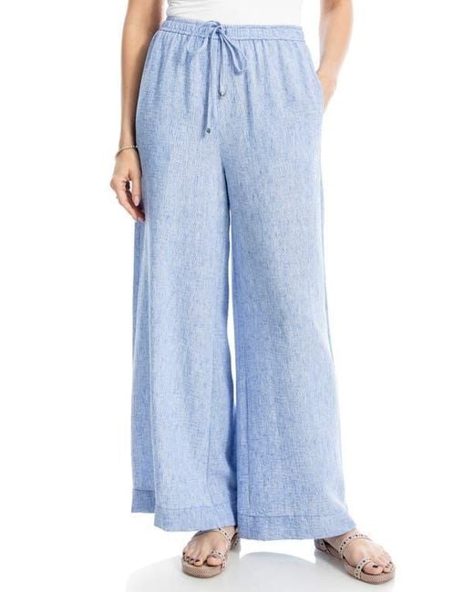 Max Studio Blue Crinkled Drawstring Waist Pants