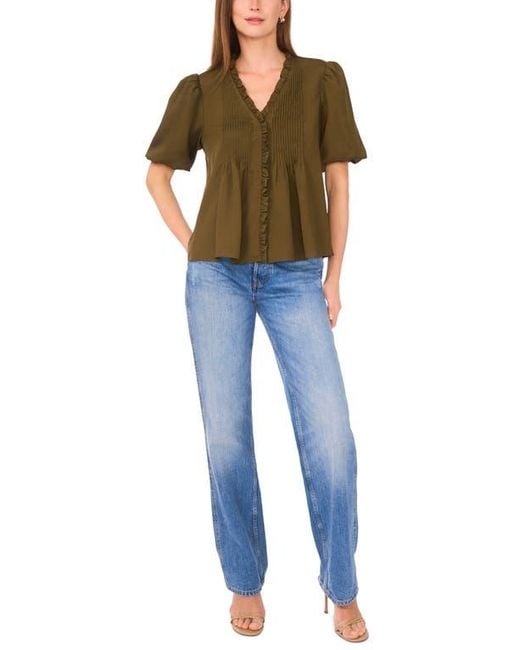 Parker Green Ruffle Pintuck Buttoned Shirt