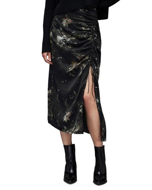 AllSaints Black Carla Titania Ruched Midi Skirt