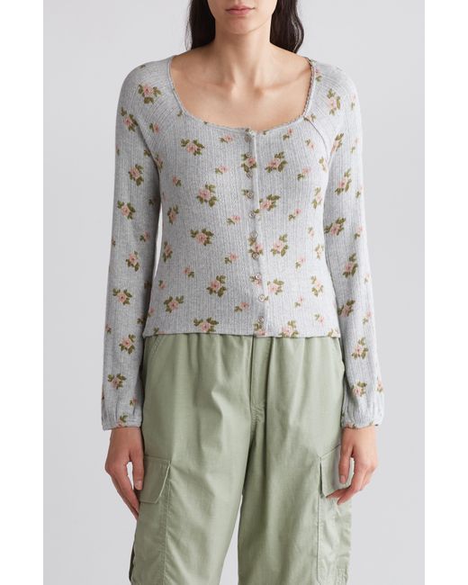 Lucky Brand Gray Pointelle Button-up Top