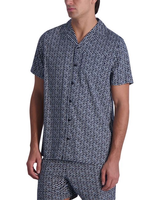 Karl Lagerfeld Blue Wavy Print Short Sleeve Button-up Shirt for men