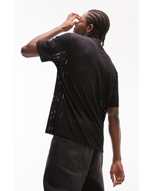 Topman Black Oversize Mesh Rib T-shirt for men
