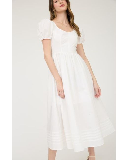 Blu Pepper White Puff Sleeve Midi Dress