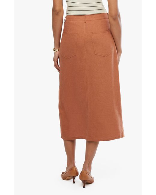 WeWoreWhat Orange Front Slit Linen Blend Skirt