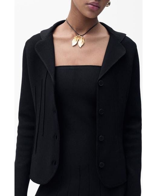 Mango Black Knit Jacket With Lapel Collar
