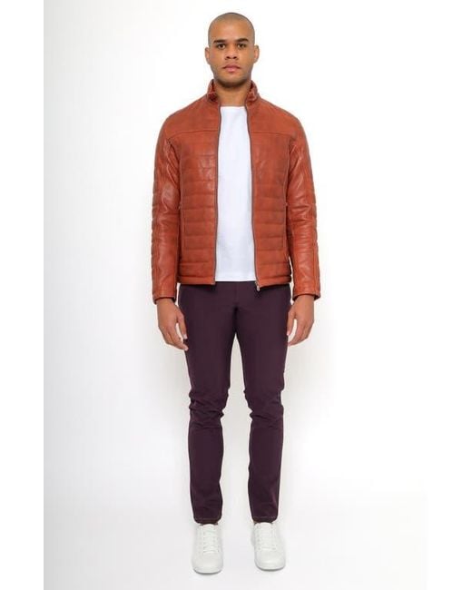 PINOPORTE Red Quilted Leather Jacket for men