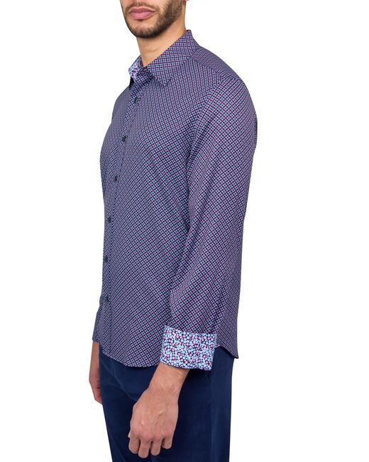Con.struct Blue Abstract Trim Fit Button Up Shirt for men