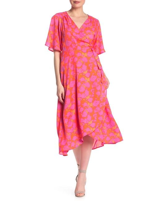 Bobeau Pink Orna Patterned Wrap Dress