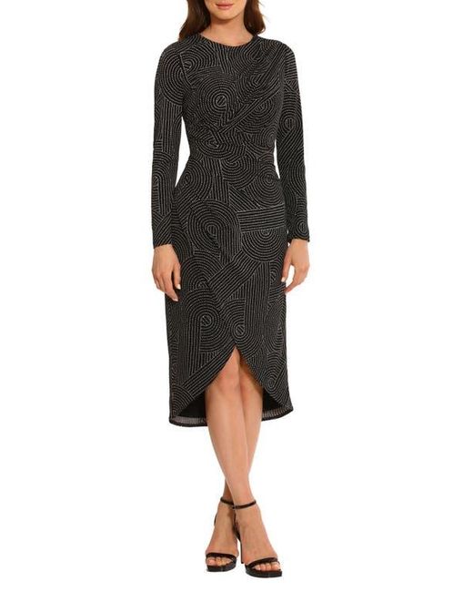 Maggy London Black Abstract Print Long Sleeve Midi Dress