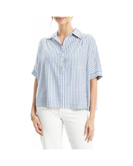 Max Studio Blue Stripe Elbow Sleeve Button-Up Shirt