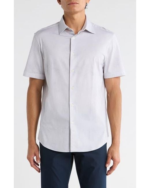 Bugatchi White Miles Short Sleeve 8-Way Stretch Ooohcotton Button-Up Shirt for men