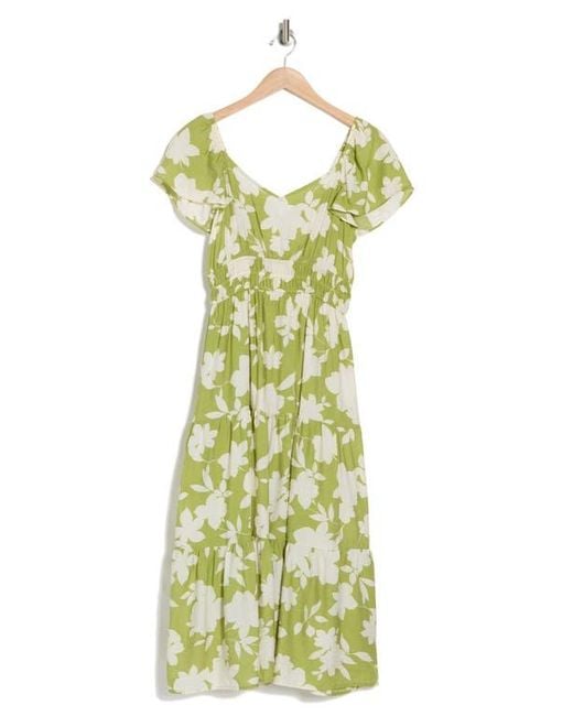 Blu Pepper Yellow Floral Tiered Midi Dress