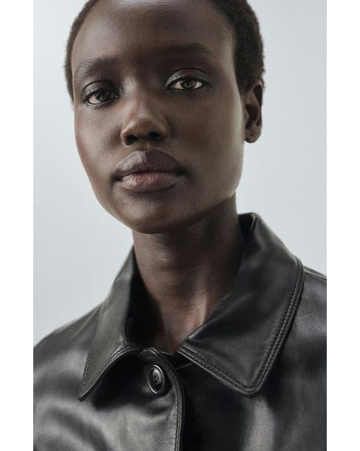 Mango Black 100% Leather Bomber Jacket