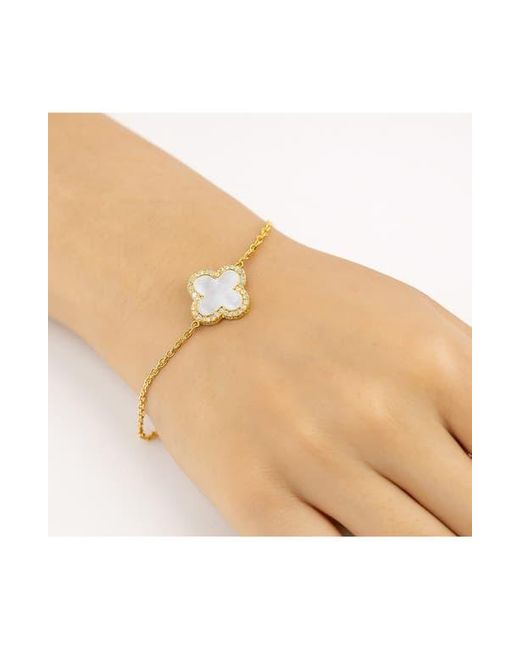 Rivka Friedman Metallic 18K Clad Pavé Cz Clover Charm Bracelet