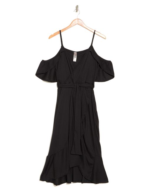 Go Couture Black Cold-shoulder Wrap Dress
