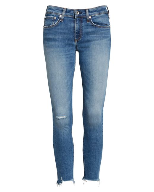 Rag & Bone Blue Cate Mid Rise Ankle Skinny Jeans In Mick With Holes