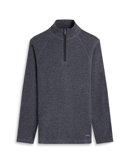 Bugatchi Blue Brushed Cotton Blend Quarter Zip Pullover for men