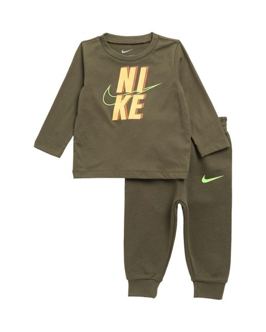 Nike Stack Block Logo Sweatshirt & Joggers Set in Green for Men | Lyst