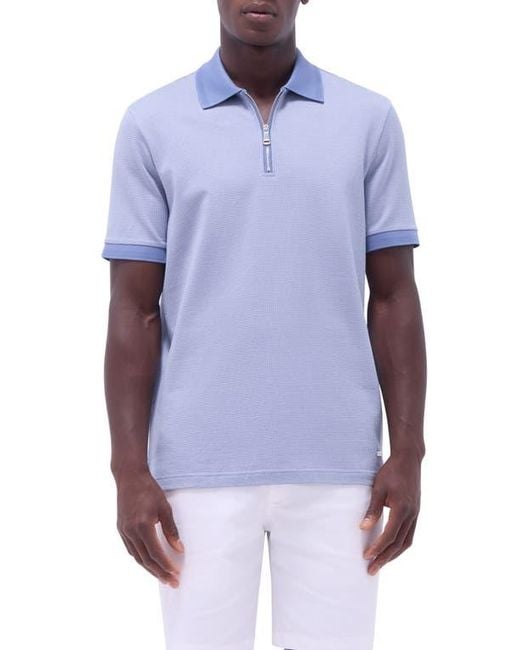 Bugatchi Blue Contrast Trim Zip Polo for men