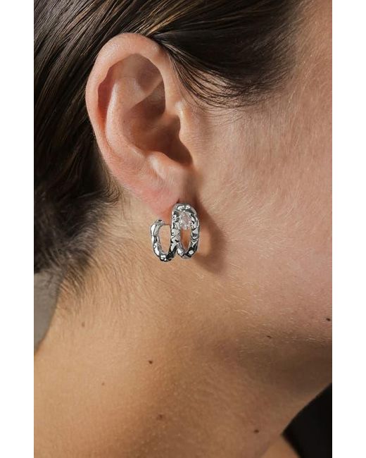 Sterling Forever Metallic Mavis Cubic Zirconia Molten Folded Hoop Earrings