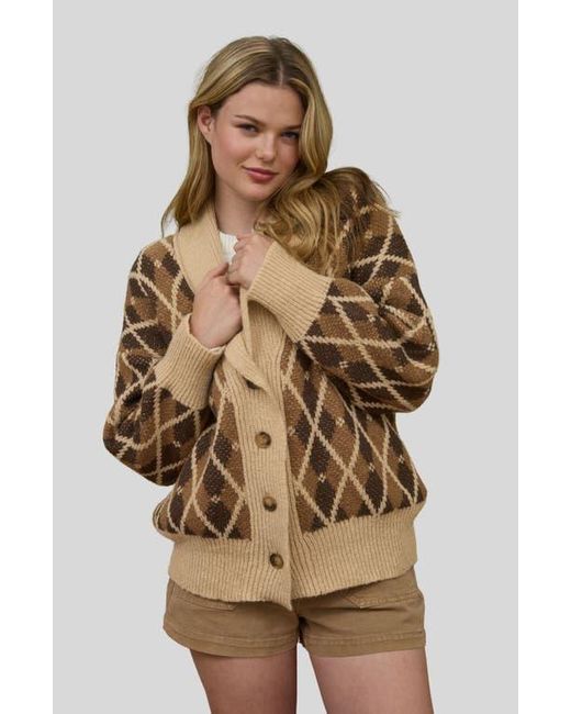 Blu Pepper Brown Argyle Cotton Button Front Cardigan