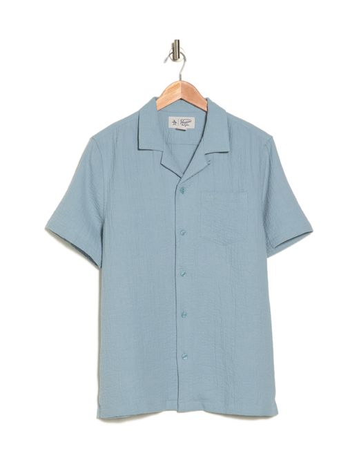 Original Penguin Blue Cotton Gauze Short Sleeve Button-up Camp Shirt for men