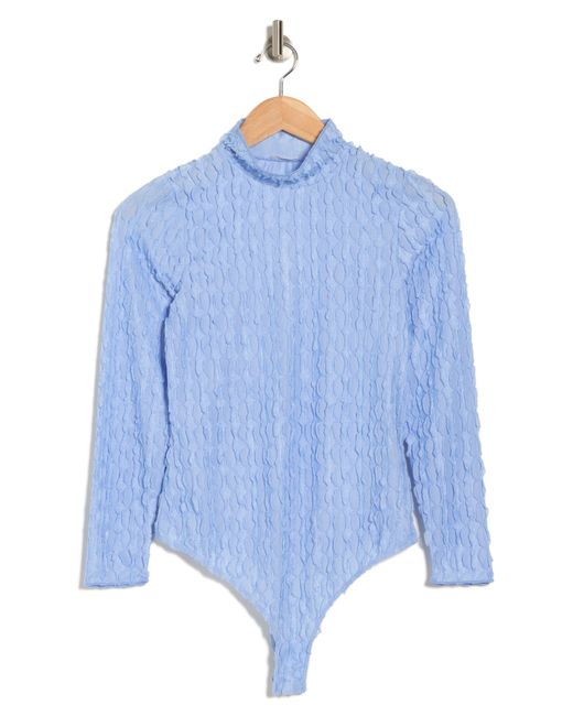 Free People Blue Party Favor Textured Long Sleeve Bodysuit