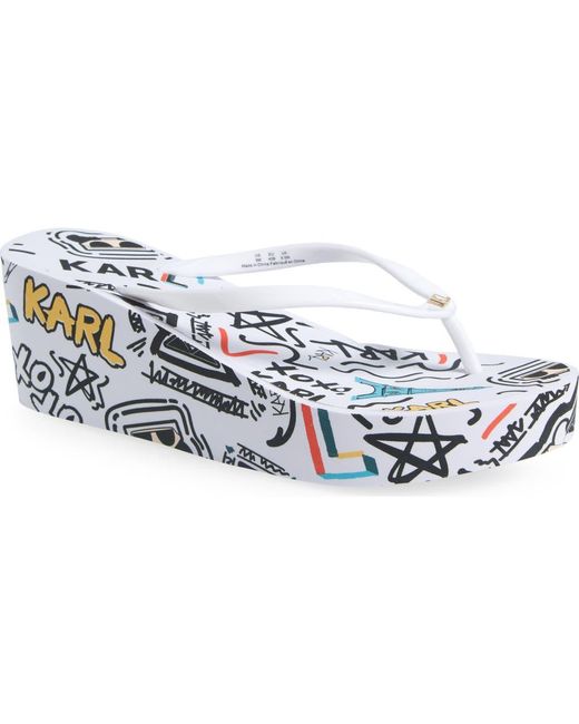 Karl Lagerfeld Blue Nola Graffiti Platform Flip Flop