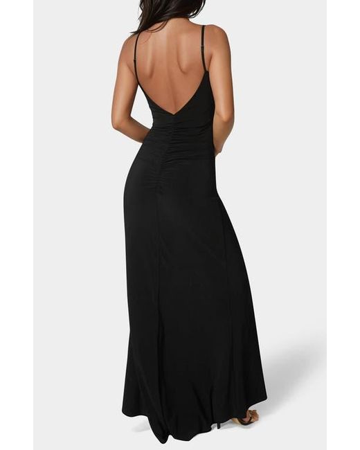 Bebe Black Ruched High Slit Maxi Dress