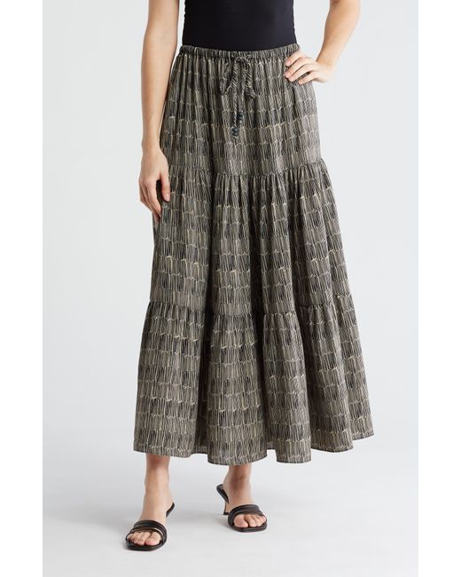 Adrianna Papell Brown Tiered Drawstring Maxi Skirt