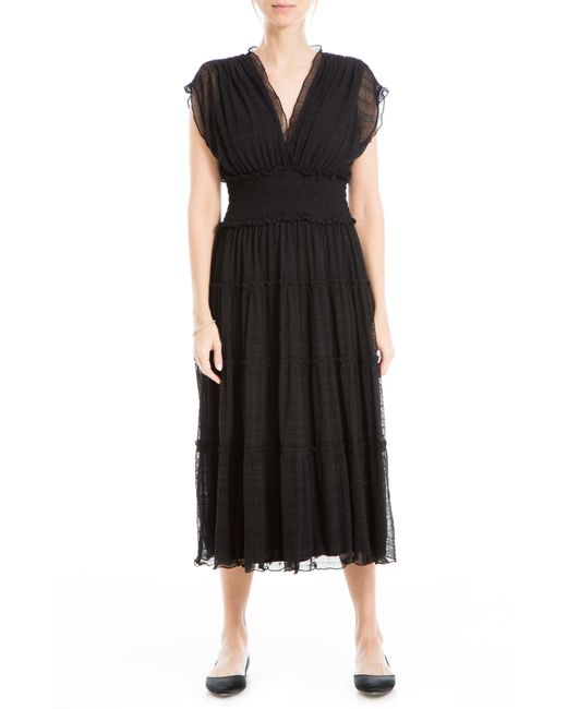 Max Studio Cap Sleeve Mesh Maxi Dress in Black Lyst