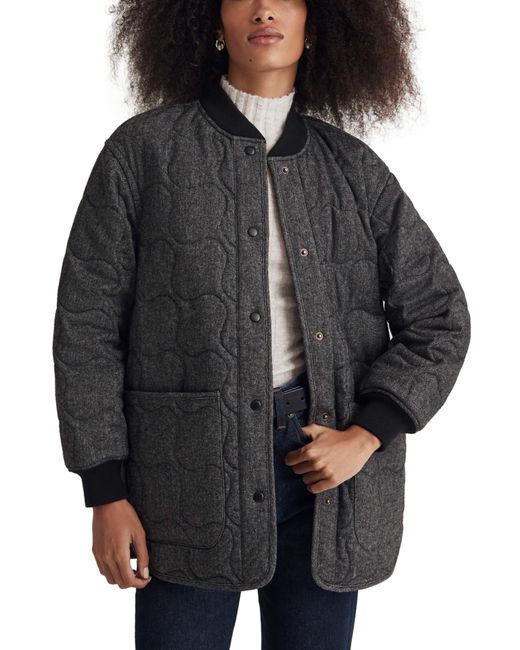 Madewell Black Quilted Oversize Wool Blend Bomber Jacket
