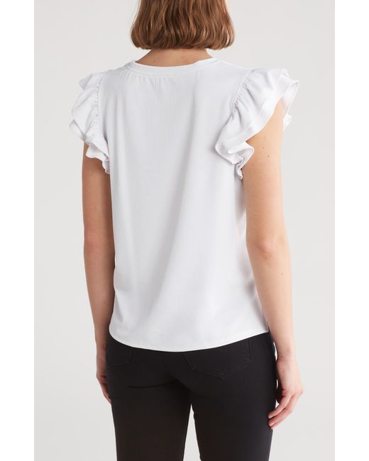 Adrianna Papell White Flutter Sleeve Knit Top