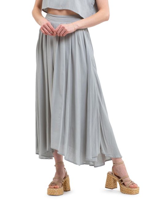 Blu Pepper Gray Solid Pleat Midi Skirt
