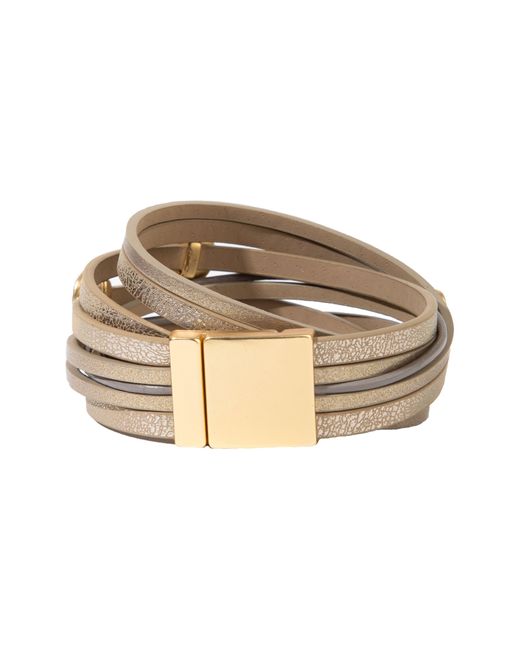 Saachi Natural Multistrand Golden Disks Leather Bracelet