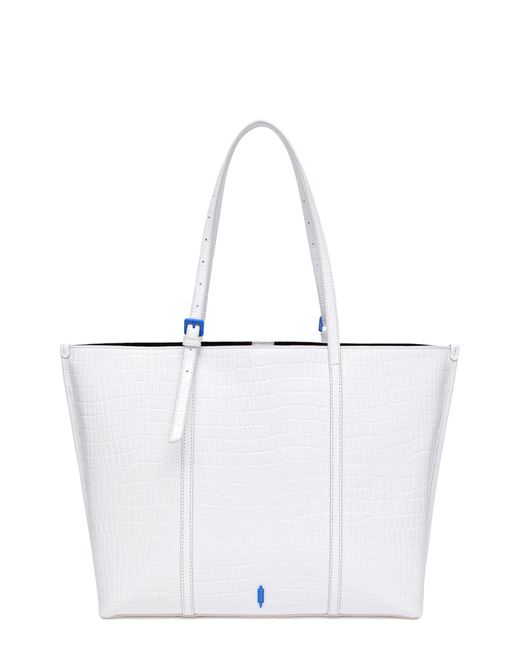 thacker White Kay Croc Embossed Leather Tote Bag