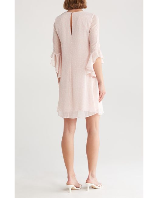 Calvin Klein Pink V-neck Ruffle Sleeve Trapeze Minidress