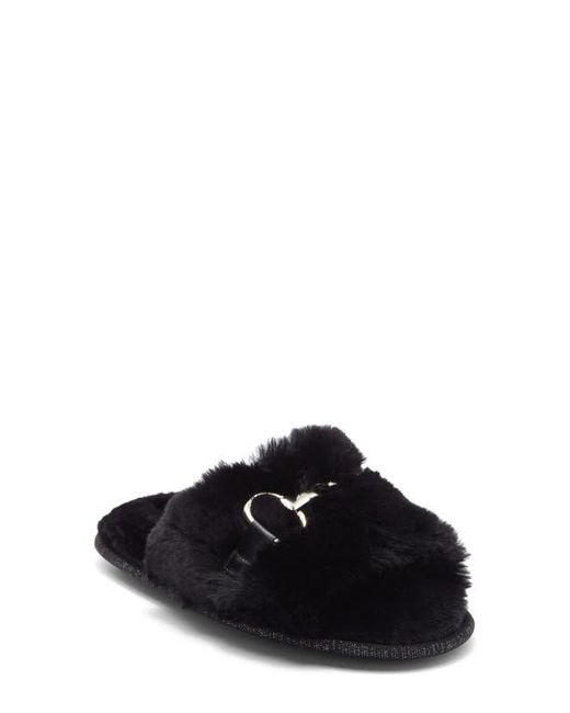BCBGMAXAZRIA Black Plush Horsebit Faux Fur Slipper